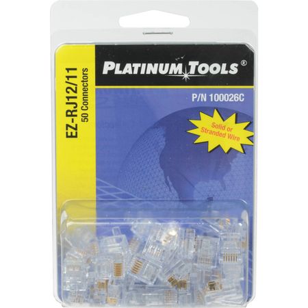 Conector Platinum Tools Ez Rj12 11 con Pestaña Estándar 50 Piezas en Envase Tipo Clamshell