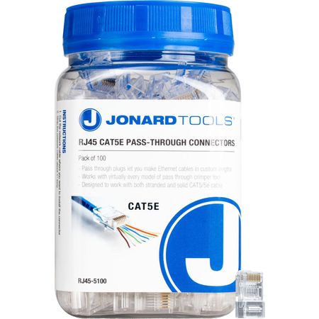 Conectores Rj45 Pass Through Cat 5E de Jonard Tools en Frasco de 100 Piezas