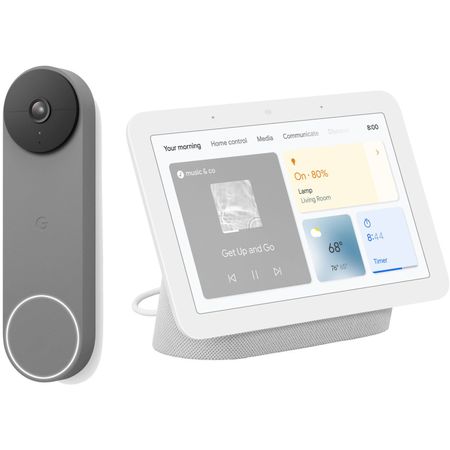 Kit Google Video Doorbell Batería Ceniza y Nest Hub 2Da Generación Tiza