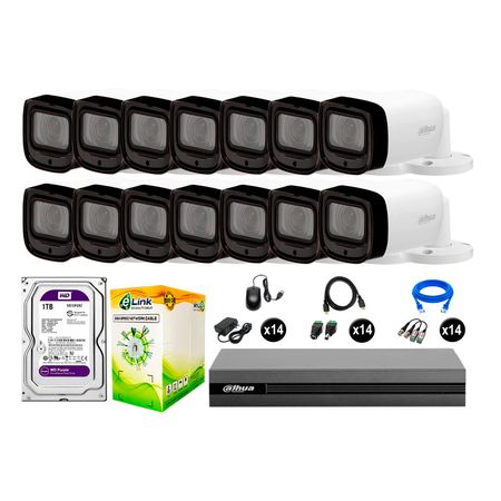 Cámaras Seguridad Dahua Exterior Kit 14 1080p Disco 1tb Wd Varifocal