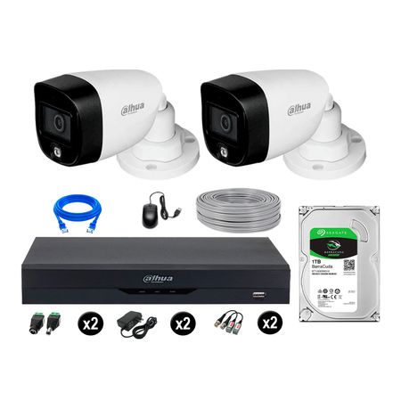 Cámaras Seguridad Dahua Exterior Kit 2 5mp 1tb Vision Nocturna Full Color