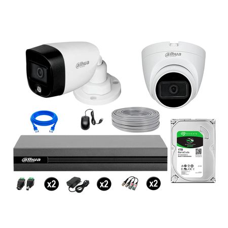 Cámaras Seguridad Dahua Kit 2 2mp Disco 1tb Vision Nocturna Full Color