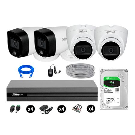 Cámaras Seguridad Dahua Kit 4 2mp Disco 1tb Vision Nocturna Full Color