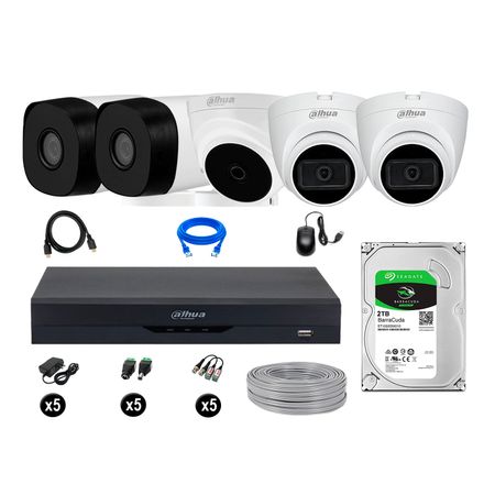 Cámaras Seguridad Dahua Kit 5 5mp Disco 2tb 02 Camaras con Audio P2p