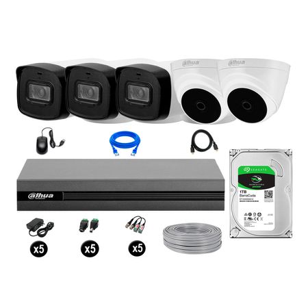 Cámaras Seguridad Dahua Kit 5 Fullhd Disco 1tb Mayor Alcance Completo