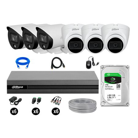 Cámaras Seguridad Dahua Kit 6 Full Hd Disco 1tb Vision Nocturna Full Color
