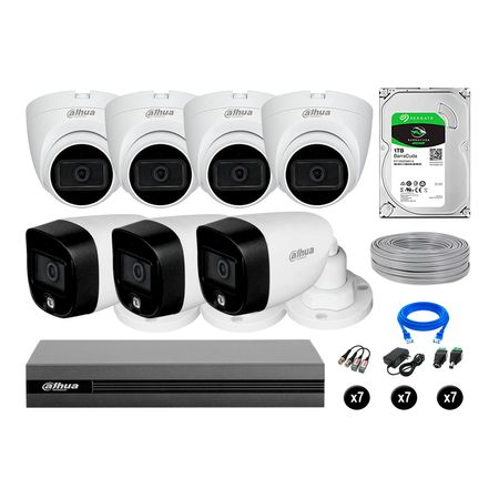 Cámaras Seguridad Dahua Kit 7 2mp Disco 1tb Vision Nocturna Full Color