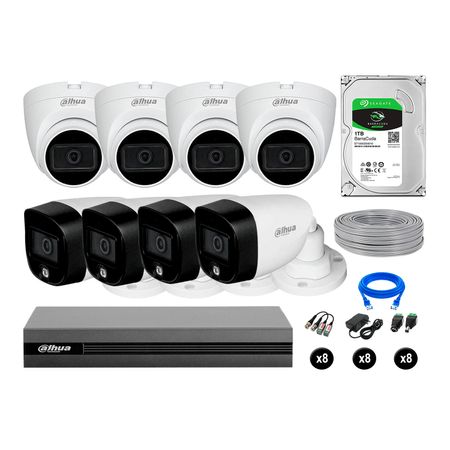 Cámaras Seguridad Dahua Kit 8 2mp Disco 1tb Vision Nocturna Full Color