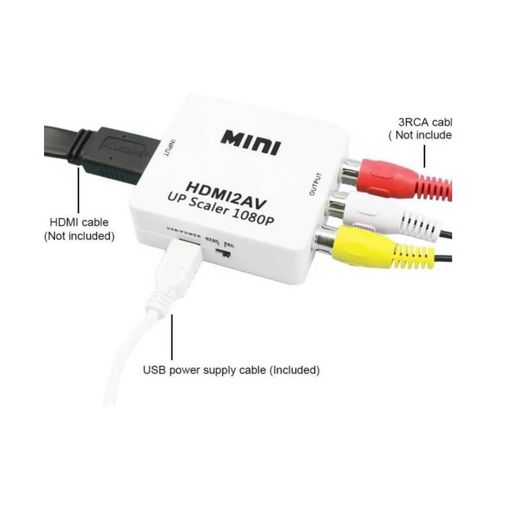 HDMI a AV Convertidor, 1080P Adaptador HDMI a RCA, HDMI a RCA Convertidor  Compuesto 3RCA CVBS Señal Audio y Vídeo Adaptador Soporte PAL/NTSC Full HD