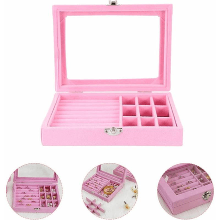 Joyero Organizador de Terciopelo para Aretes y Anillos Rosa