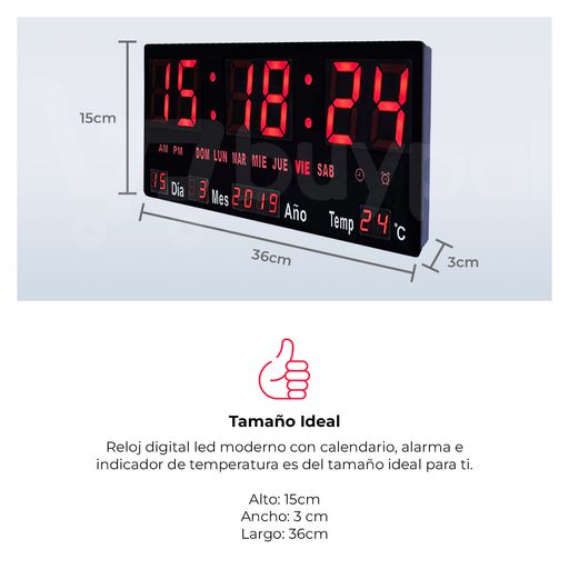 Reloj Digital Led Pared Alarma Calendario Temperatura Reloj Pared