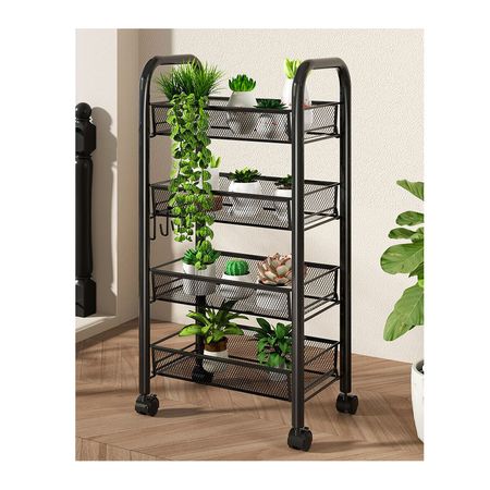 Estante Multiuso Carrito Organizador Hogar Cocina Dormitorio Negro 4 Niveles