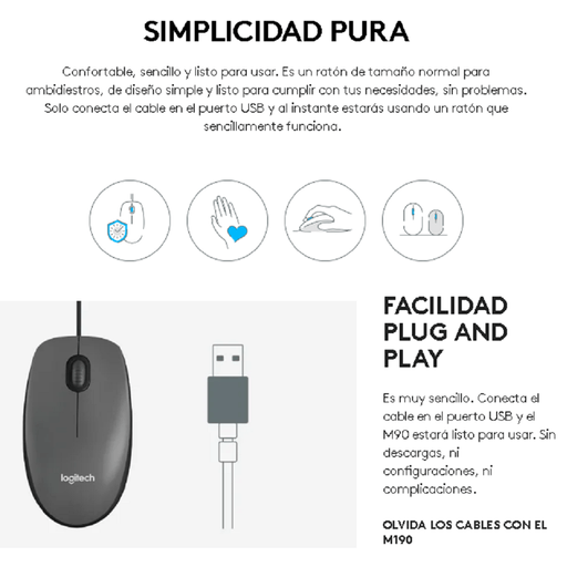 Logitech M90 Ratón con Cable USB, Seguimiento Óptico 1000 DPI