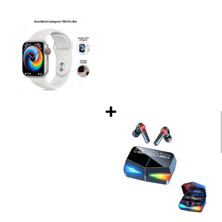 Combo Smartwatch T900 Pro Max L Blanco + Audifonos Profesionales Inalámbricos M28
