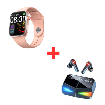 Combo Smartwatch T900 Pro Max L Rosado + Audífonos Profesionales Inalámbricos M28