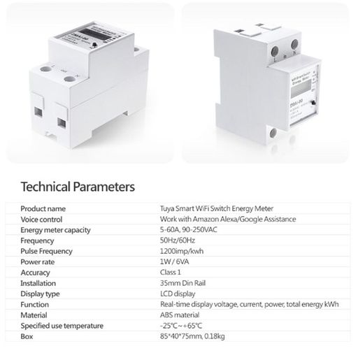 Medidor de Energía Inteligente TUYA Interruptor WiFi Consumo y Corriente  60A PST-ZMAi-90