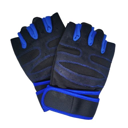 Guantes de Levantamiento Peso Mitones con Muñequera Gym Pesas Azul