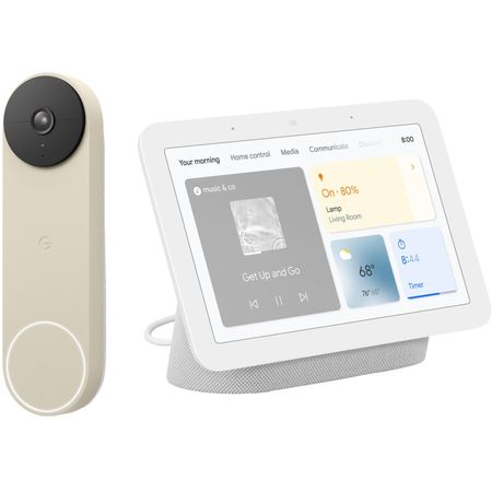 Kit Google Video Doorbell Batería Lino y Nest Hub 2Da Generación Tiza
