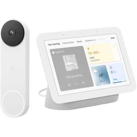 Kit Google Video Doorbell Batería Blanco y Nest Hub 2Da Generación Tiza