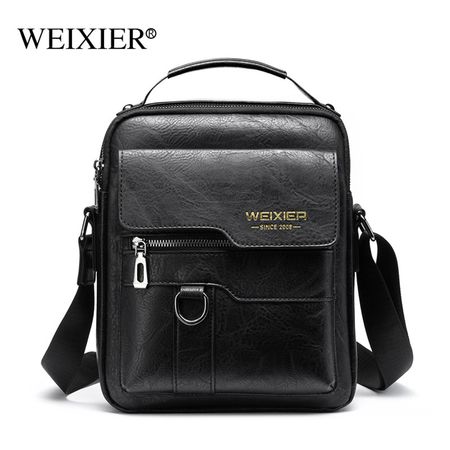 Morral Hombre Cuero Bandolera Impermeable Weixier Color Negro