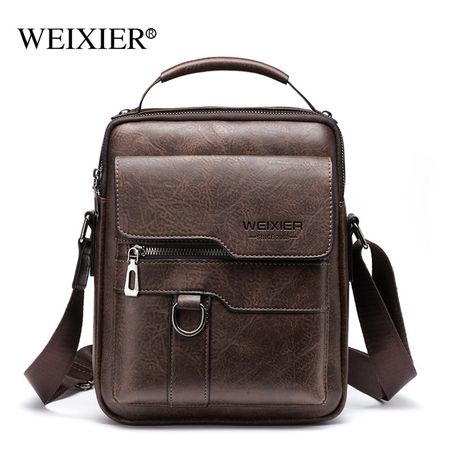 Morral Hombre Cuero Bandolera Impermeable Weixier Color Café