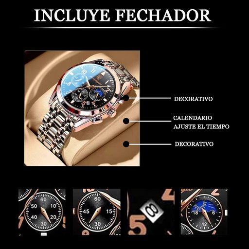 Reloj Metal Hombre Análogico Plateado Azul de Acero Poedagar 816