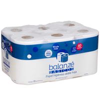 Papel Higiénico Doble Hoja BALANZÉ BASICOS 40mts Paquete 12un