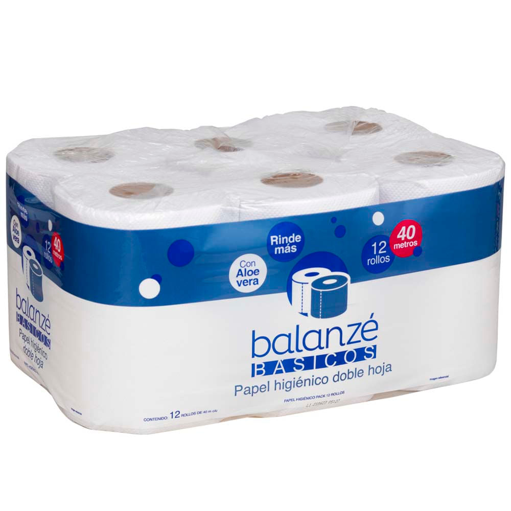 Papel Higiénico Doble Hoja BALANZÉ BASICOS 40mts Paquete 12un