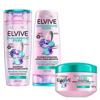 Pack ELVIVE Pure Ácido Hialurónico Acondicionador Frasco 370ml + Crema Tratamiento Frasco 300ml + Shampoo Frasco 370ml