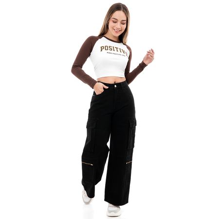 Pantalon Cargo Denim Mujer Wilhow Negro 28