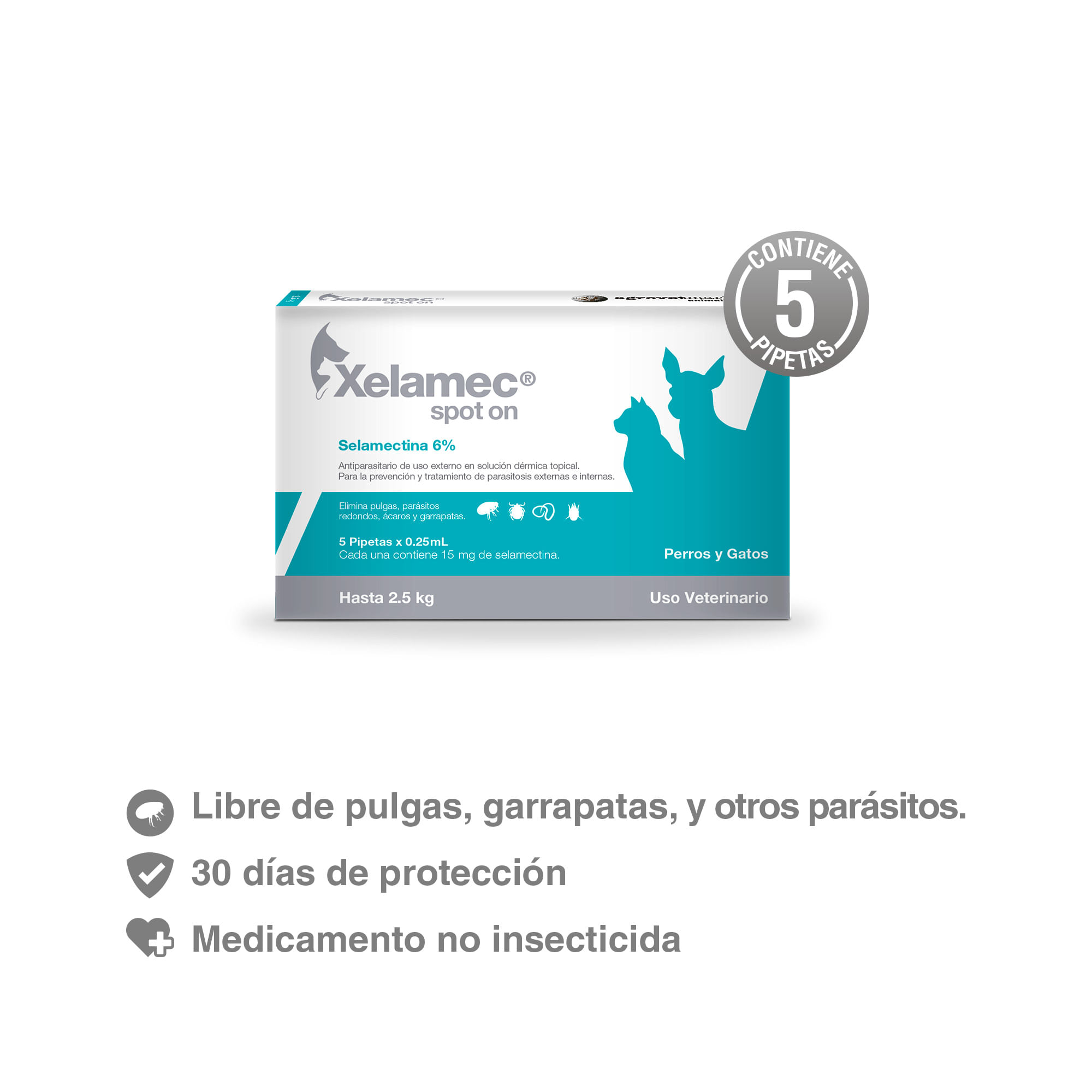 Antipulgas para Perros y Gatos Xelamec Spot On Cja 5 Pip X 0.25 Ml