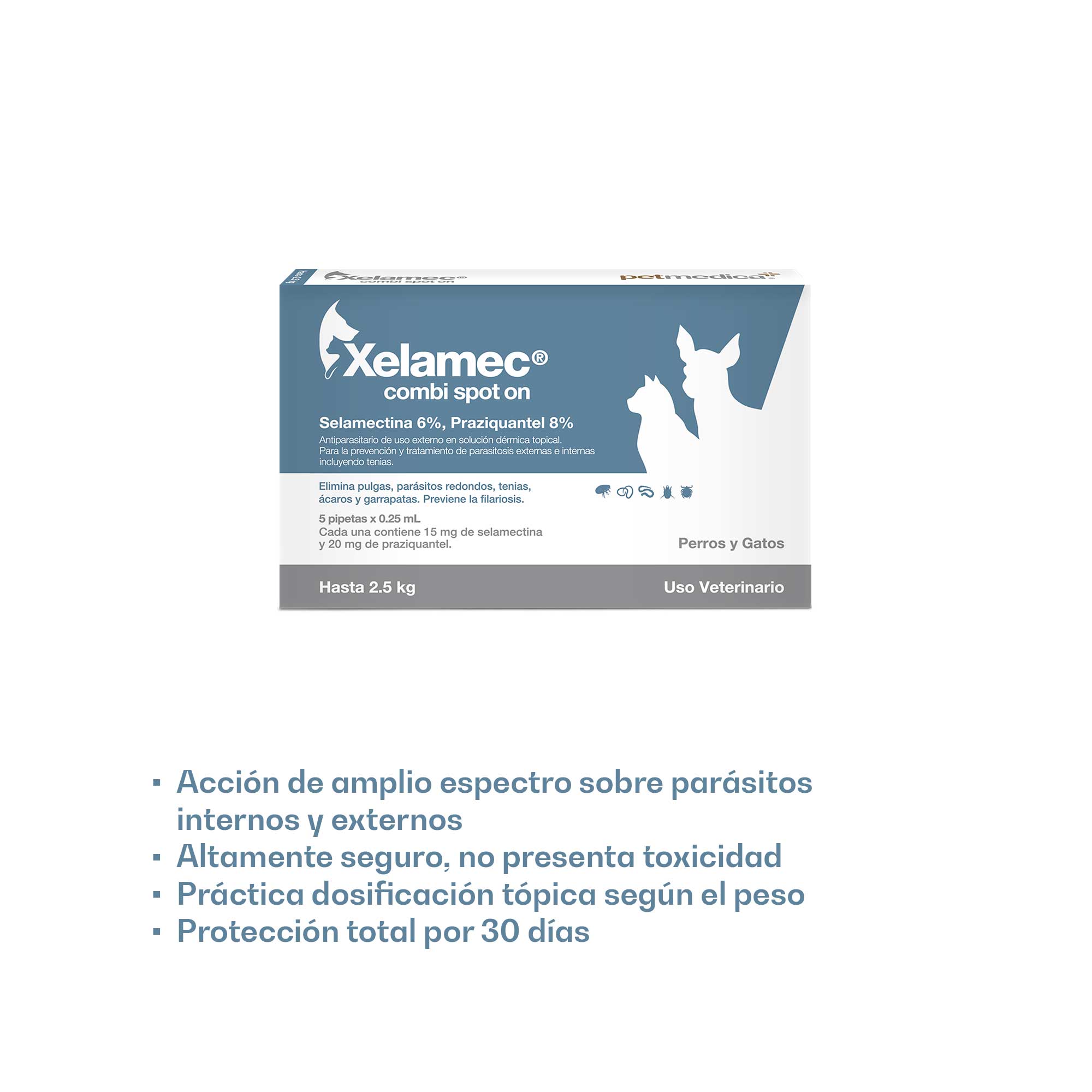 Antipulgas Perros y Gatos Xelamec Combi Spot On Cja 5 Pip X 0.25 Ml