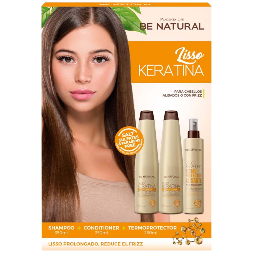 Pack Be Natural Lisso Keratina Shampoo + Acondicionador + Tratamiento Frasco 3un