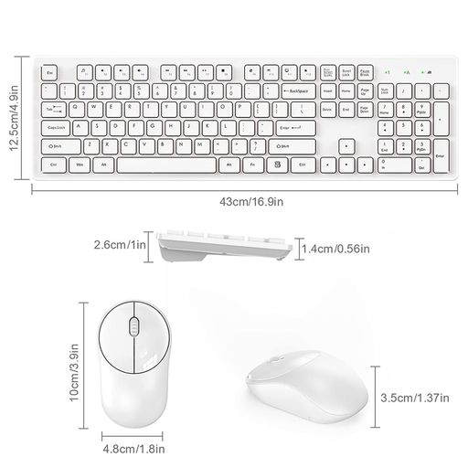 Teclado y Mouse Inalámbrico Blanco USB 2.4 GHz para Windows y Macbook