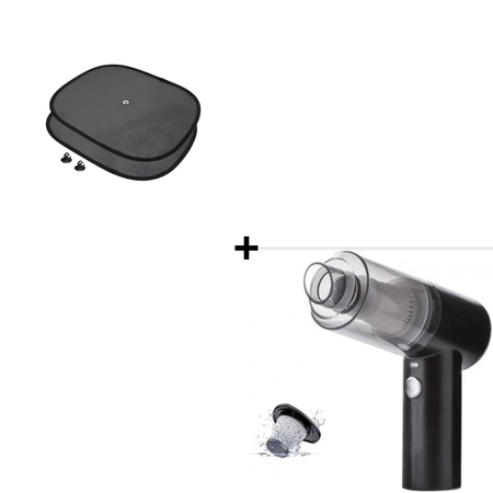 Combo Tapa Sol de Tela para Auto y Camioneta + Mini Aspiradora Portátil para Limpieza de Auto