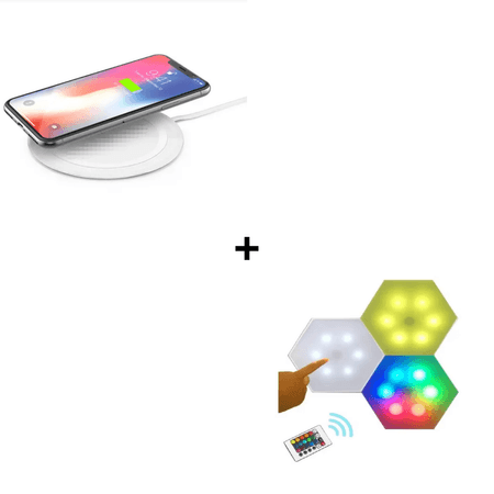 Combo Cargador Inalámbrico para Celulares + Luz Led Hexagonal x 3 Piezas