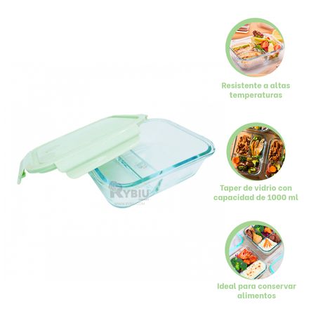 Refractario Hermetico de Vidrio con 3 Divisiones Verde