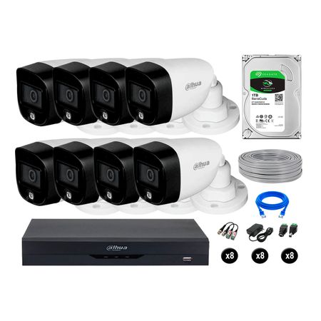 Cámaras Seguridad Dahua Exterior Kit 8 5mp 1tb Vision Nocturna Full Color