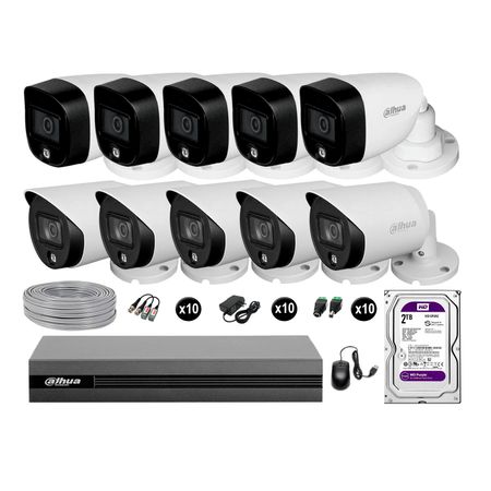 Cámaras Seguridad Dahua Exterior Tubo Kit10 1080p Vision Noche Disco 2tb