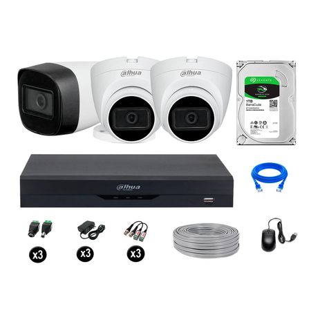 Cámaras Seguridad Dahua Kit 3 5mp Disco 1tb Audio Incorporado P2p Completo