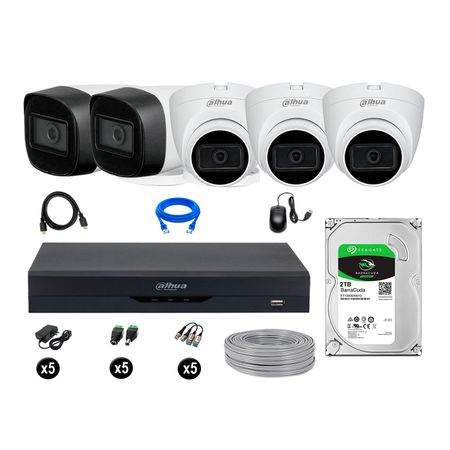 Cámaras Seguridad Dahua Kit 5 5mp Disco 2tb Audio Incorporado P2p Completo