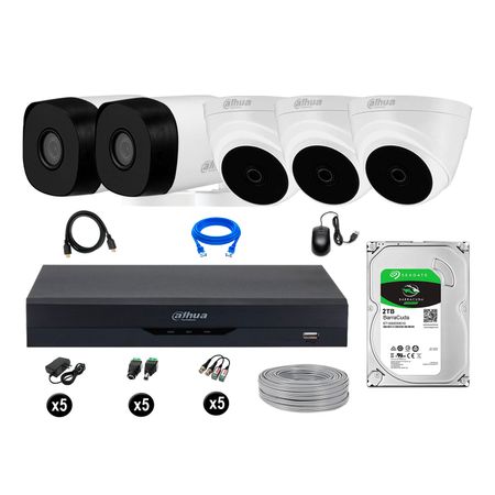 Cámaras Seguridad Dahua Kit 5 5mp Disco 2tb Completo Hdmi