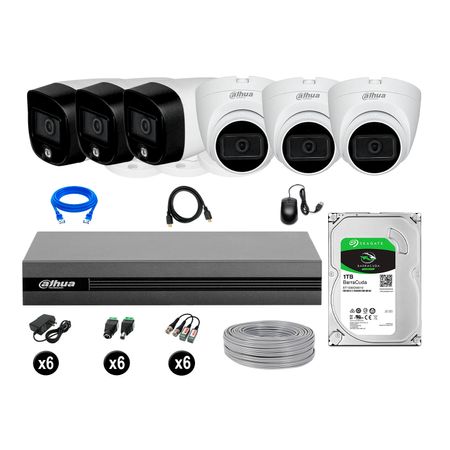 Cámaras Seguridad Dahua Kit 6 2mp Disco 1tb Vision Nocturna Full Color