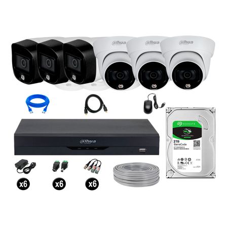 Cámaras Seguridad Dahua Kit 6 5mp Disco 2tb Vision Nocturna Full Color