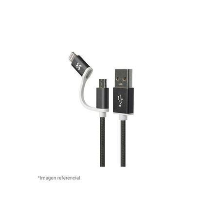 CABLE KX 2 IN 1 - APPLE LIGHTNING & MICROUSB TO USB-A. 2.4A. BLACK WHITE