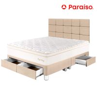 Dormitorio PARAISO Royal Prince C/Cajones Queen + Cabecera Blocks Champagne + 2 Almohadas