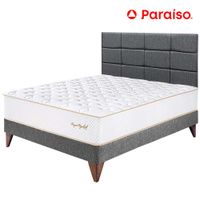 Dormitorio PARAISO Euro Royal Elizbeth 2 Plazas + Cabecera Blocks Gris + 2 Almohadas