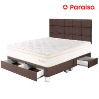 Dormitorio PARAISO Royal Prince C/Cajones Queen + Cabecera Blocks Chocolate + 2 Almohadas