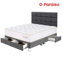 Dormitorio PARAISO Royal Elizabeth C/Cajones Queen + Cabecera Blocks Gris + 2 Almohadas