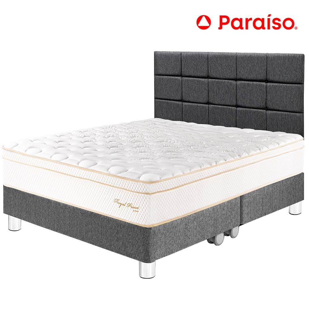 Dormitorio PARAISO Royal Prince Queen + Cabecera Blocks Gris + 2 Almohadas